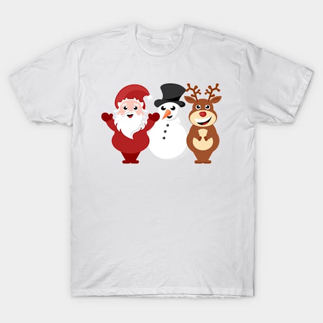 Santa Claus, snowman and red nosed reindeer T-Shirt by SooperYela